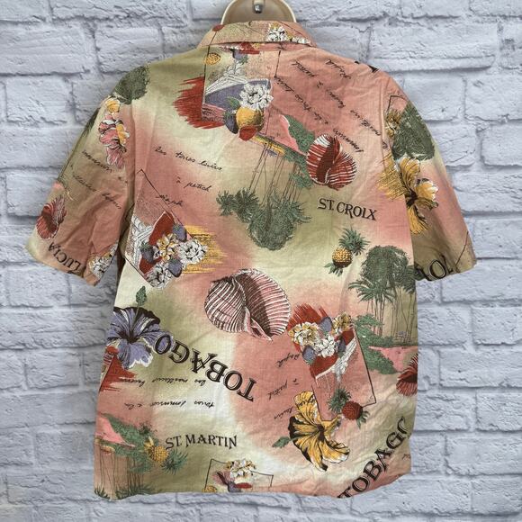 Vintage Lucia Caribbean Island Print Button Shirt Size 16 St Croix Tobago Floral - Picture 3 of 7